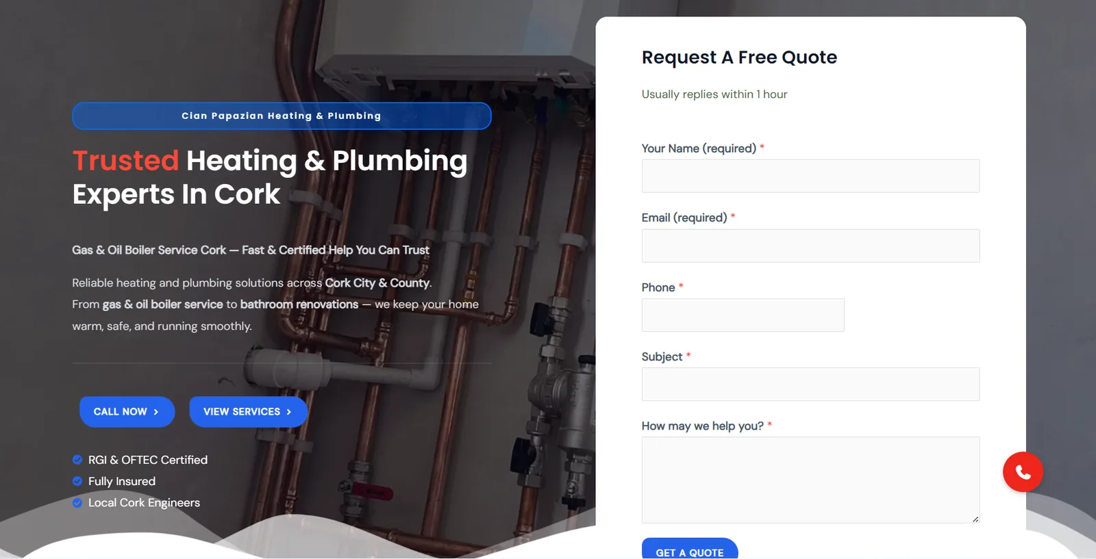Cian Papazian Heating & Plumbing website homepage