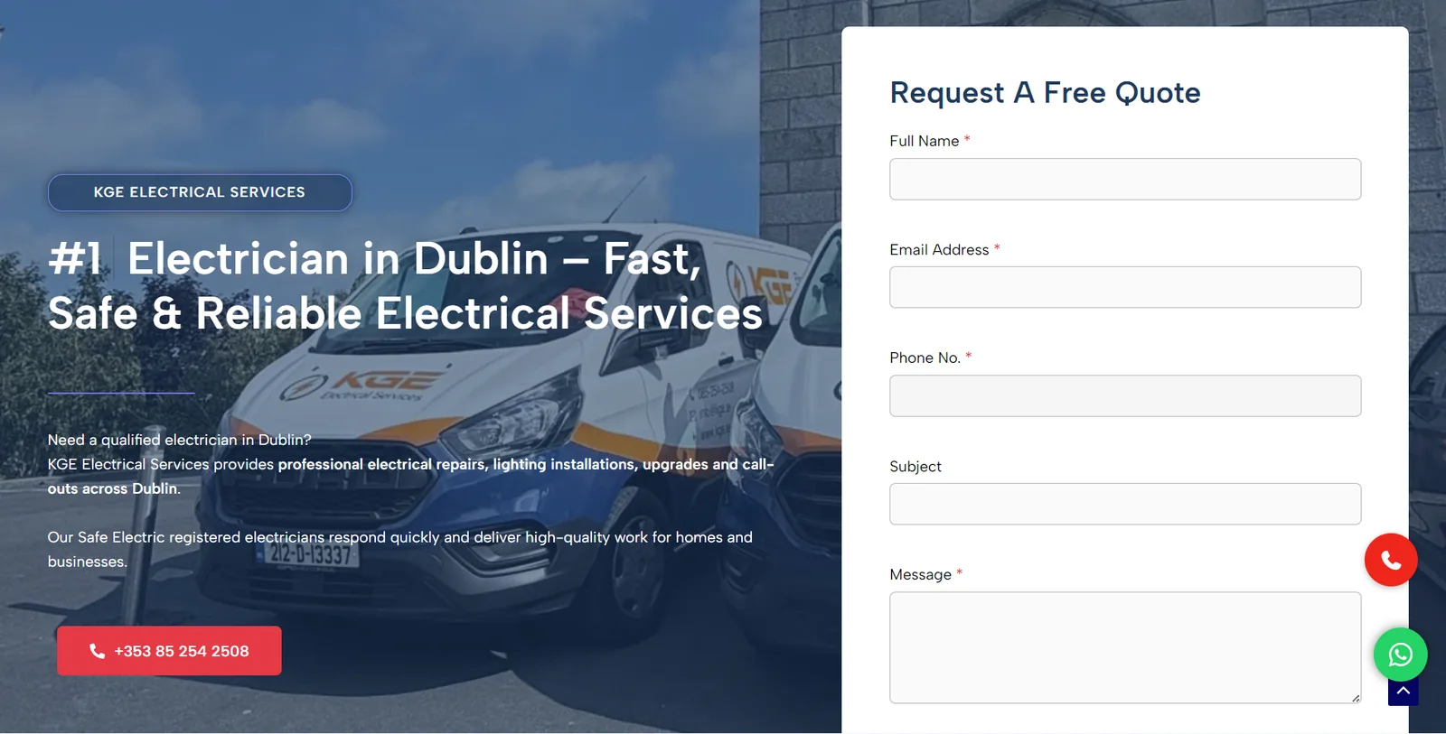 KGE Electrical Services website homepage